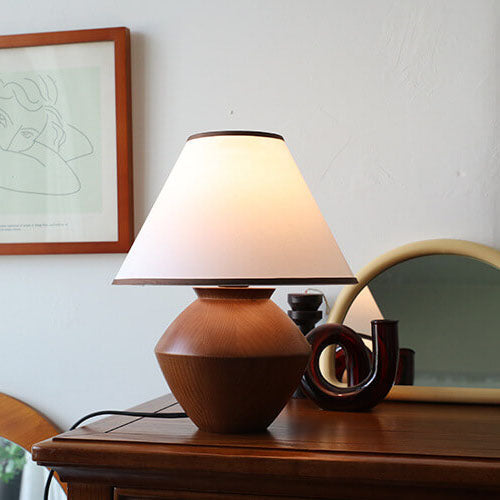 Japanese Wabi-sabi Vintage Solid Wood Fabric 1-Light Table Lamp Lumendat