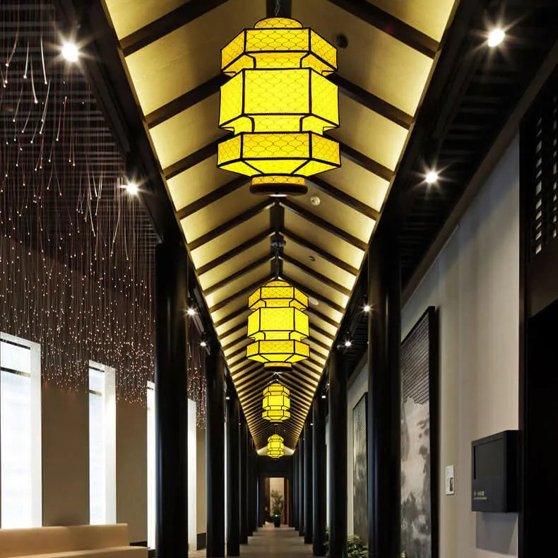 Chinese Retro Hexagonal Faux Sheepskin Iron 1-light Pendant Light BulbSquare