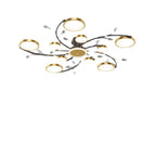Modern Luxury Branch Round Metal Iron Acrylic Crystal Silicone LED Semi-flush Mount Ceiling Light for Living Room