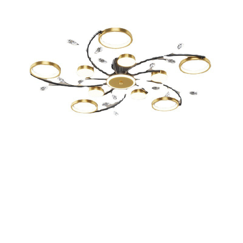 Modern Luxury Branch Round Metal Iron Acrylic Crystal Silicone LED Semi-flush Mount Ceiling Light for Living Room