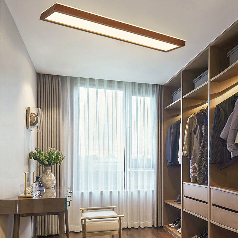 Japanese Minimalist Log Rectangular Walnut LED Flush Mount Ceiling Light BulbSquare