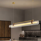 Modern Minimalist Leather Acrylic Linear LED Island Light Pendant Light for Living Room BulbSquare