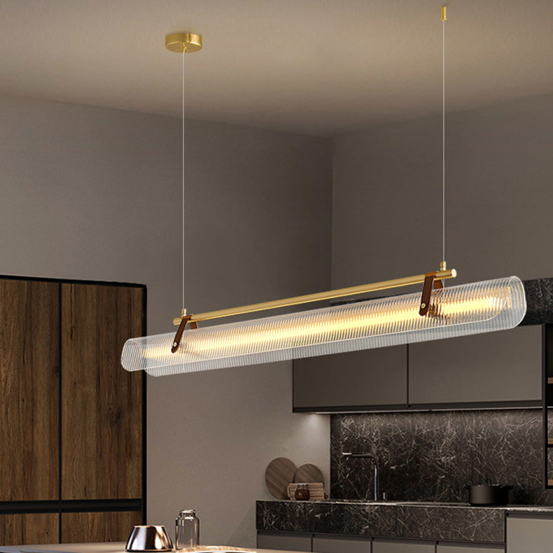 Modern Minimalist Leather Acrylic Linear LED Island Light Pendant Light for Living Room