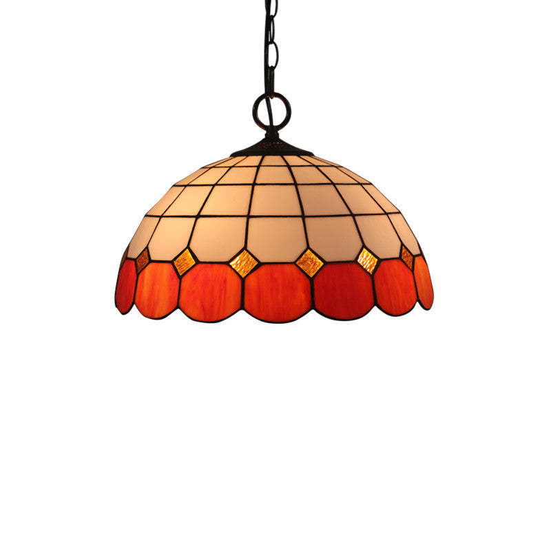 Tiffany Vintage Gemstone Stained Glass Dome 3-light Pendant Light BulbSquare