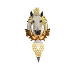 Modern Eclectic Resin Horse Head Decor Crystal Round Shade 1-Light Wall Sconce Lamp For Living Room Lumendat