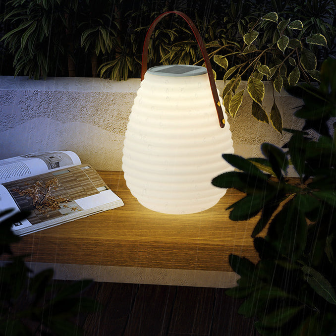 Modern Minimalist Solar Waterproof Leather PE Cylinder Striped Lantern Portable LED Landscape Lighting Outdoor Light For Outdoor Patio Lumendat