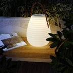 Modern Minimalist Solar Waterproof Leather PE Cylinder Striped Lantern Portable LED Landscape Lighting Outdoor Light For Outdoor Patio Lumendat