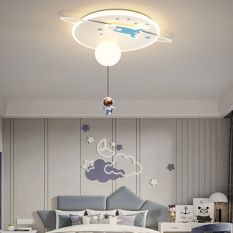 Lumendat Contemporary Creative Iron Acrylic Rocket Astronaut LED Kids Flush Mount Ceiling Light For Bedroom Lumendat