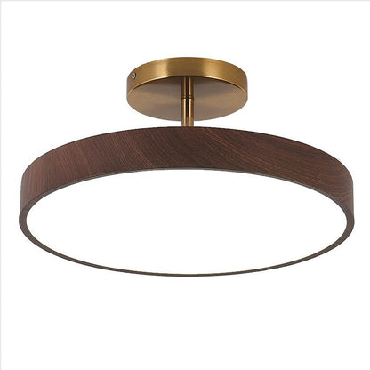 Japanese Wabi-sabi Minimalist Wood Grain Round LED Semi-flush Mount Light
