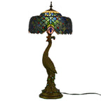 Vintage Tiffany Peacock Gem Dome Glass Resin 1-Light Table Lamp Lumendat