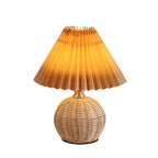 Contemporary Nordic Rattan Fabric Pleated Conic Ball LED Table Lamp For Bedroom Lumendat