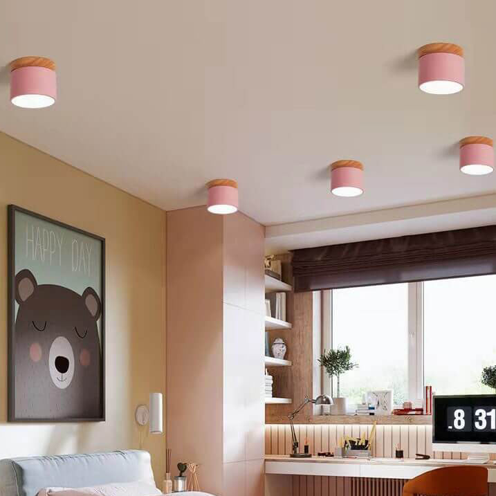 Scandinavian Macaroon Solid Color Log LED Flush Mount Ceiling Light BulbSquare