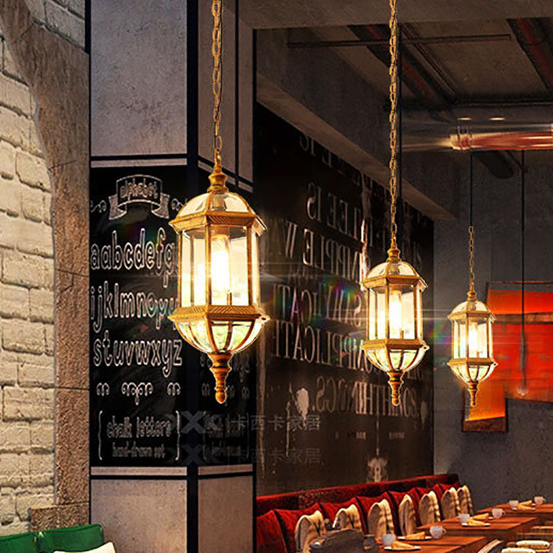 Contemporary Retro Hexagonal Lantern Glass Aluminum 1-light Waterproof Pendant Light for Outdoor Patio BulbSquare