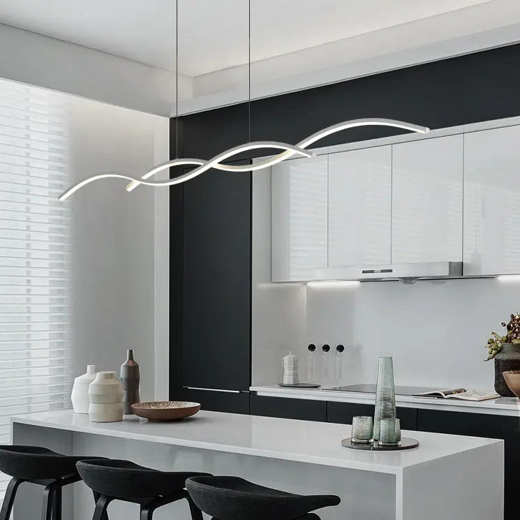 Nordic Minimalist Long Strip Wave Design Island Light LED Chandelier Lumendat