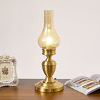 Vintage All Brass Wooden Glass Kerosene Lamp Design 1- Light Table Lamp Lumendat