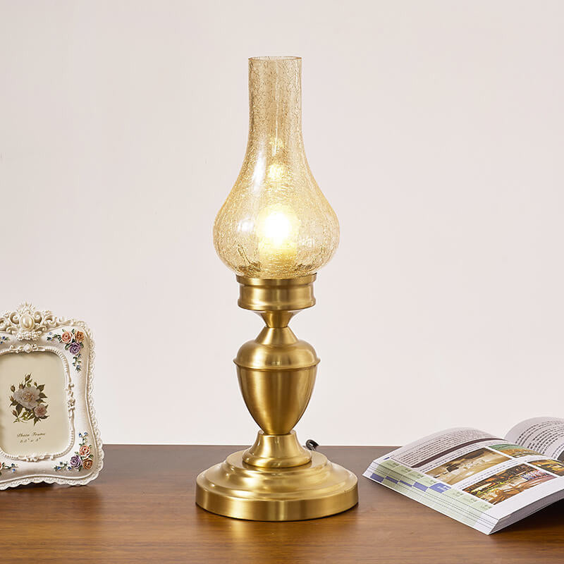 Vintage All Brass Wooden Glass Kerosene Lamp Design 1- Light Table Lamp Lumendat