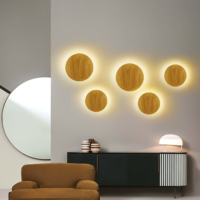 Modern Minimalist Round Irregular Oval Wood LED Wall Sconce Lamp For Living Room Lumendat