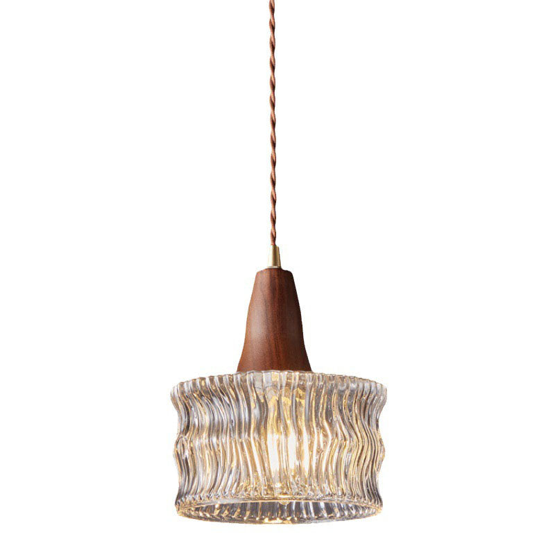 Modern Transitional Walnut Brass Round Glass Shade 1-light Pendant Light for Living Room