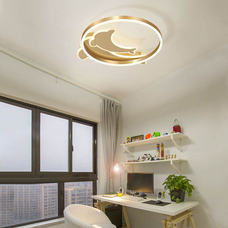 Lumendat Modern Creative Golden Dolphin Iron LED Flush Mount Ceiling Light Lumendat