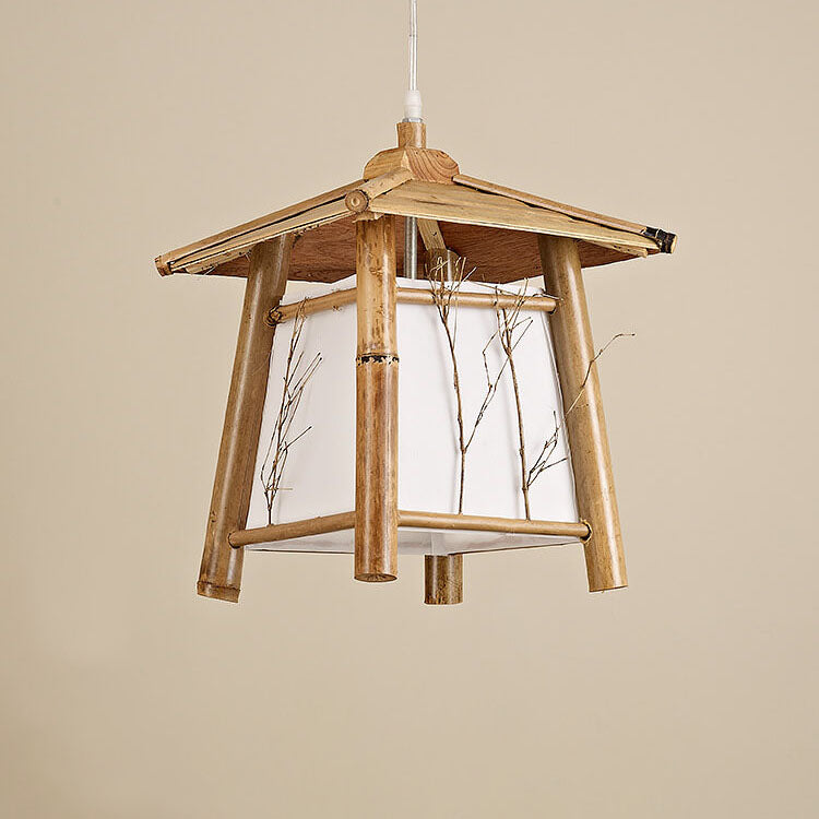 Japanese Rustic Vintage Bamboo Weaving 1-light Pendant Light BulbSquare