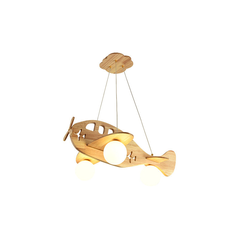 Lumendat Cartoon Creative Wooden Planes Magic Beans Glass 3-Light Kids Chandelier Lumendat