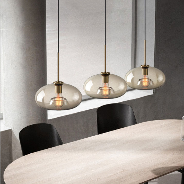 Contemporary Nordic Iron Glass Round Geometric Jar 1-Light Pendant Light For Living Room & Bedroom Lumendat
