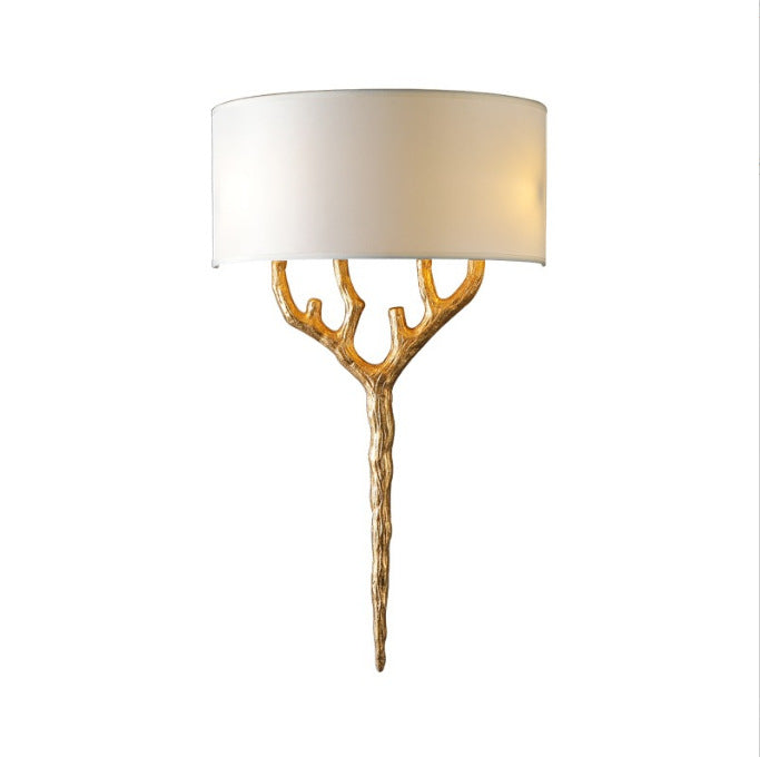 Europe Luxury Fabric Brass Branches 2-Light Wall Sconce Lamp Lumendat