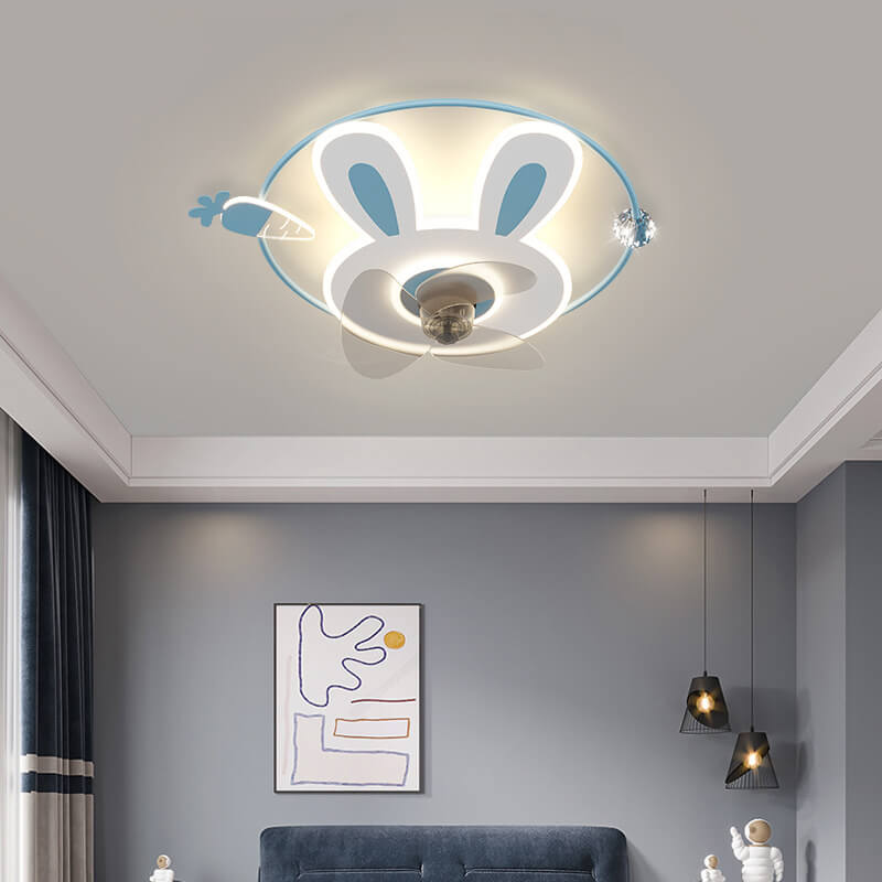 Lumendat Cartoon Creative Bunny Carrot LED Flush Mount Ceiling Fan Light Lumendat
