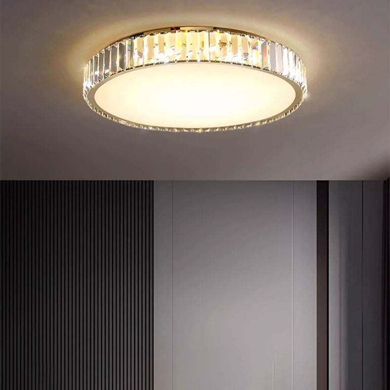 Modern Minimalist Round Stainless Steel Crystal LED Flush Mount Ceiling for Living Room