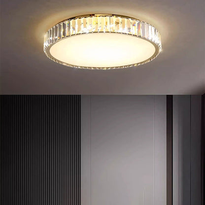 Modern Minimalist Round Stainless Steel Crystal LED Flush Mount Ceiling for Living Room