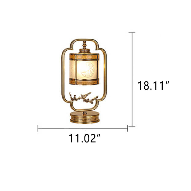 Chinese Glass Full Copper Carved 1-Light Table Lamp Lumendat