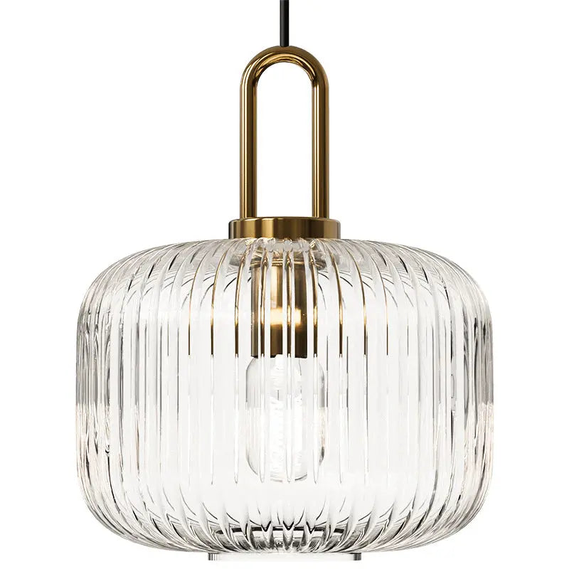 Contemporary Nordic Round Oval Pumpkin Stainless Steel Striped Glass 1-light Pendant Light for Living Room BulbSquare