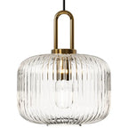 Contemporary Nordic Round Oval Pumpkin Stainless Steel Striped Glass 1-light Pendant Light for Living Room BulbSquare