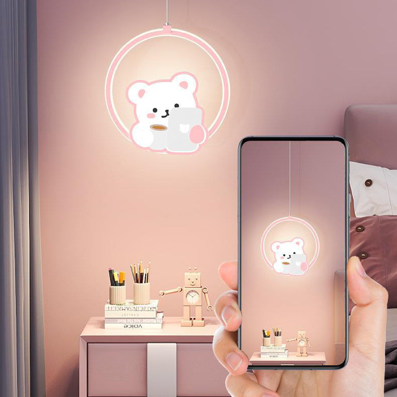 Lumendat Modern Simplicity Kids Aluminum Iron Acrylic Circle Bear Cow LED Pendant Light For Bedside Lumendat