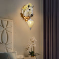 Modern Eclectic Resin Horse Head Decor Crystal Round Shade 1-Light Wall Sconce Lamp For Living Room Lumendat