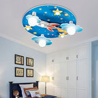 Lumendat Modern Art Deco Kids Wood Plastic Round Rocket Starry Sky LED Flush Mount Ceiling Light For Bedroom Lumendat