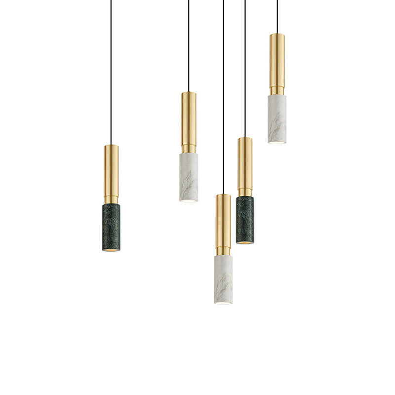Contemporary Nordic Marble Terrazzo Column Metal 1-Light Pendant Light for Living Room Lumendat