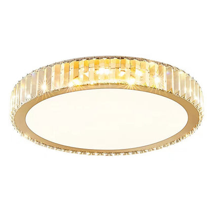 Modern Minimalist Round Stainless Steel Crystal LED Flush Mount Ceiling for Living Room