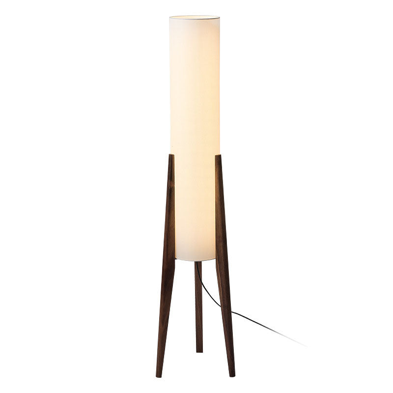 Traditional Chinese Fabric Cylinder Shade Wood Tripod 1-Light Standing Floor Lamp For Study Lumendat