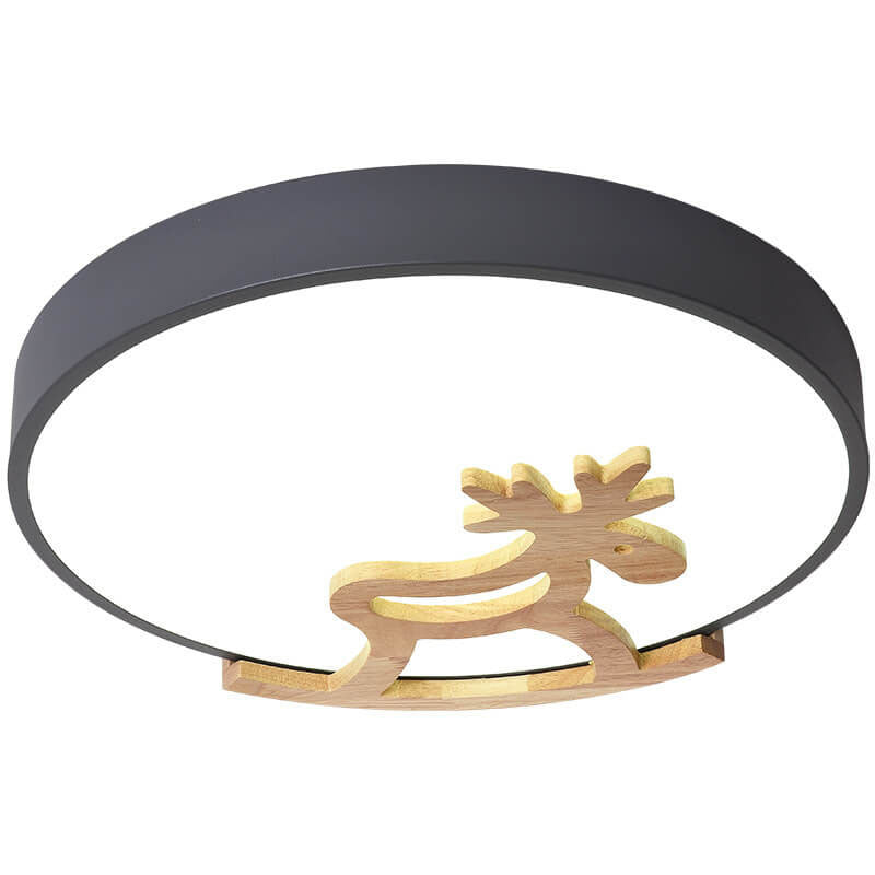Lumendat Macaron Creative Wooden Horse Shape Round LED Kids Flush Mount Ceiling Light Lumendat