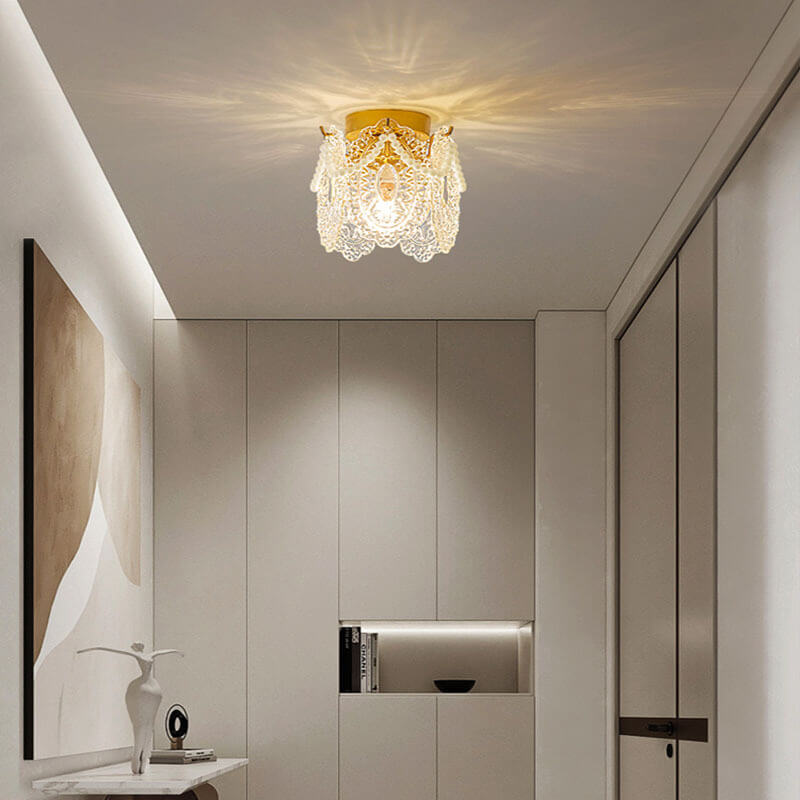 French Palace Glass Pearl Chain Cylinder 1-light Semi-flush Mount Ceiling Light