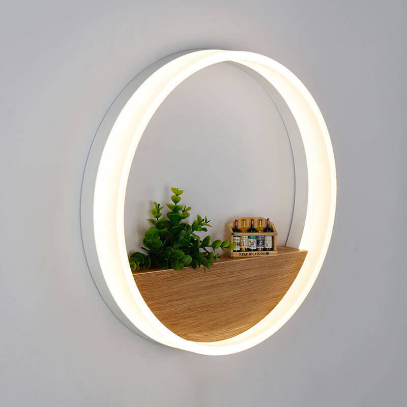 Creative Solid Wood Acrylic Storage Decoration Round LED Wall Sconce Lamp Lumendat