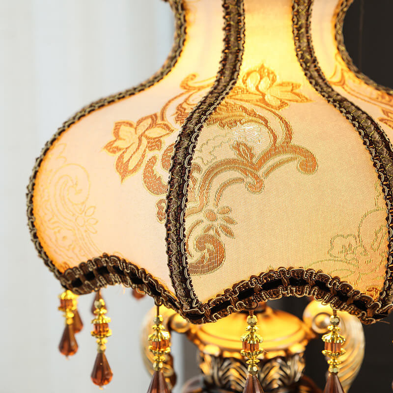 Traditional European Vintage Fabric Beaded Curtain Resin Base Palace 1-Light Table Lamp For Study Lumendat
