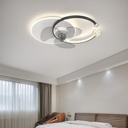 Luxury Double Ring Combination Design LED Flush Mount Fan Light