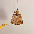 Traditional Vintage Amber Square Glass Brass 1-light Pendant Light for Living Room BulbSquare
