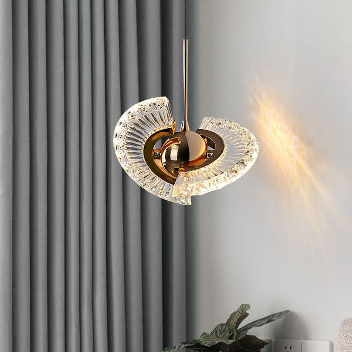 Contemporary Luxury Gold Finish Frame Round Shade LED Pendant Light for Bedroom