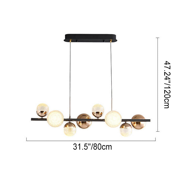 Modern Luxury Acrylic Spherical Iron Rod LED Island Light Chandelier BulbSquare