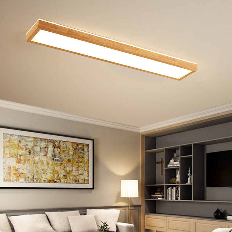 Japanese Minimalist Log Rectangular Walnut LED Flush Mount Ceiling Light BulbSquare