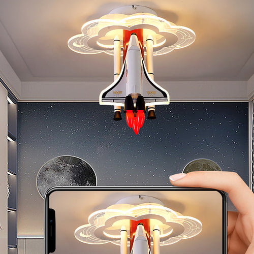 Contemporary Creative Iron Cartoon Aerospace Rocket Acrylic LED Kids Flush Mount Ceiling Light for Living Room