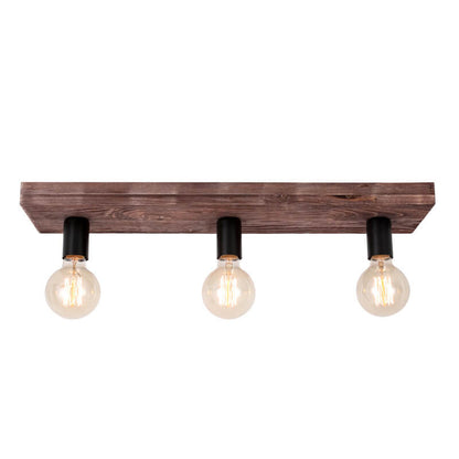 Retro Creative Solid Wood Glass Lampshade 3-light Flush Mount Ceiling Light